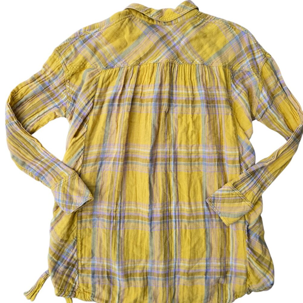 Free People XS Multicolor Plaid Tunic Shirt Flannel Flowy Boho - Picture 2 of 6